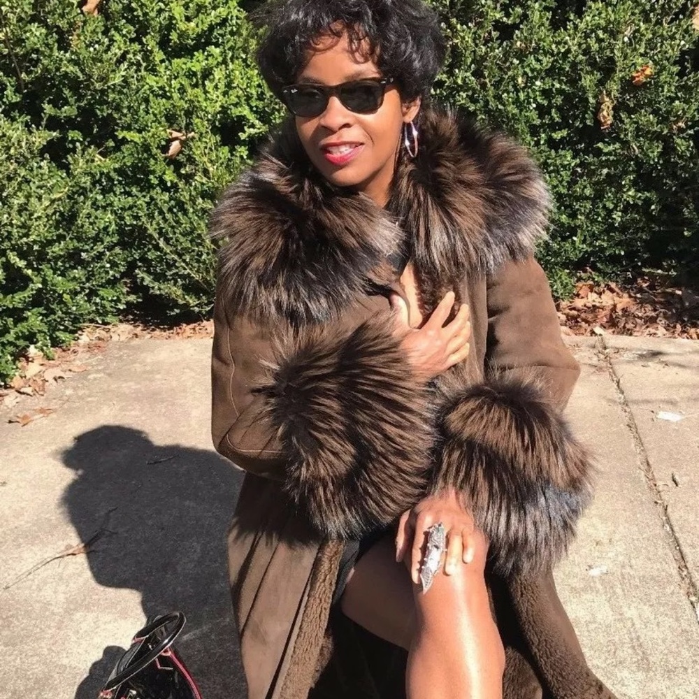 Mint Designer Full length Sable brown Shearling & Yellow tip Fox Fur Coat S 0-4 - Picture 8 of 16
